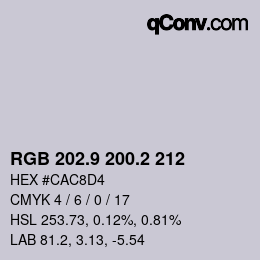 Color code: RGB 202.9 200.2 212 | qconv.com