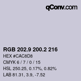 カラーコード: RGB 202.9 200.2 216 | qconv.com