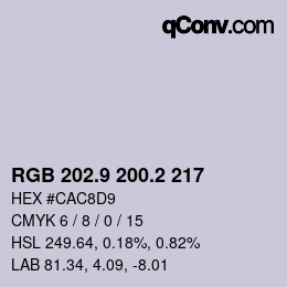Color code: RGB 202.9 200.2 217 | qconv.com
