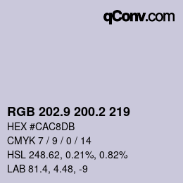 Farbcode: RGB 202.9 200.2 219 | qconv.com