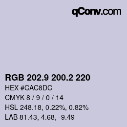カラーコード: RGB 202.9 200.2 220 | qconv.com