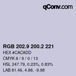 Color code: RGB 202.9 200.2 221 | qconv.com