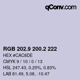 Farbcode: RGB 202.9 200.2 222 | qconv.com