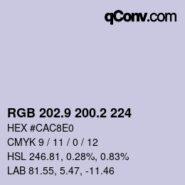 Color code: RGB 202.9 200.2 224 | qconv.com