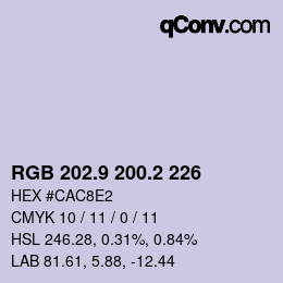 Color code: RGB 202.9 200.2 226 | qconv.com