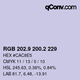 Color code: RGB 202.9 200.2 229 | qconv.com