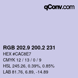 Color code: RGB 202.9 200.2 231 | qconv.com
