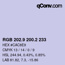 カラーコード: RGB 202.9 200.2 233 | qconv.com