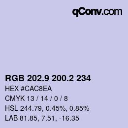 Color code: RGB 202.9 200.2 234 | qconv.com
