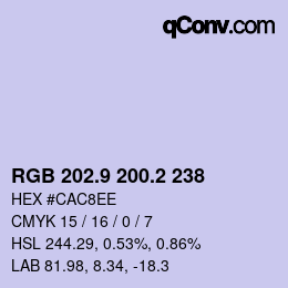 Color code: RGB 202.9 200.2 238 | qconv.com