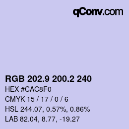 Color code: RGB 202.9 200.2 240 | qconv.com