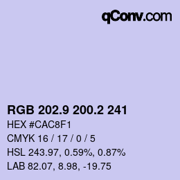 カラーコード: RGB 202.9 200.2 241 | qconv.com