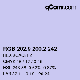 Color code: RGB 202.9 200.2 242 | qconv.com