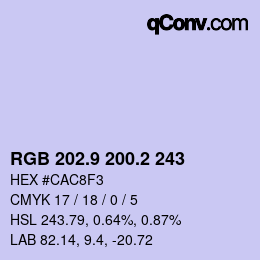 Color code: RGB 202.9 200.2 243 | qconv.com