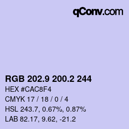 Color code: RGB 202.9 200.2 244 | qconv.com