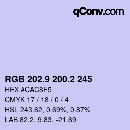 カラーコード: RGB 202.9 200.2 245 | qconv.com
