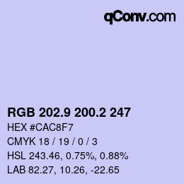 カラーコード: RGB 202.9 200.2 247 | qconv.com
