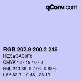 Color code: RGB 202.9 200.2 248 | qconv.com