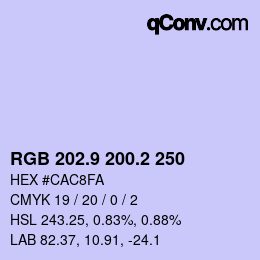カラーコード: RGB 202.9 200.2 250 | qconv.com