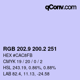 カラーコード: RGB 202.9 200.2 251 | qconv.com
