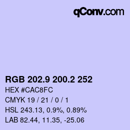 カラーコード: RGB 202.9 200.2 252 | qconv.com