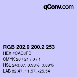 カラーコード: RGB 202.9 200.2 253 | qconv.com