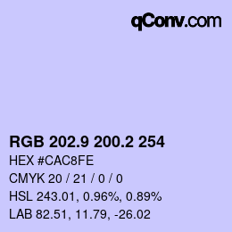 カラーコード: RGB 202.9 200.2 254 | qconv.com