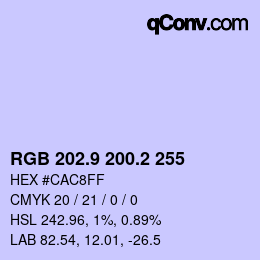 Color code: RGB 202.9 200.2 255 | qconv.com