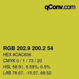 カラーコード: RGB 202.9 200.2 54 | qconv.com