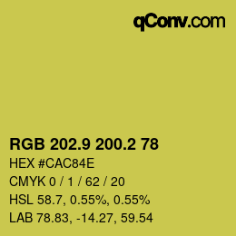 カラーコード: RGB 202.9 200.2 78 | qconv.com