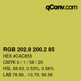 カラーコード: RGB 202.9 200.2 85 | qconv.com