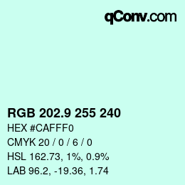 Color code: RGB 202.9 255 240 | qconv.com