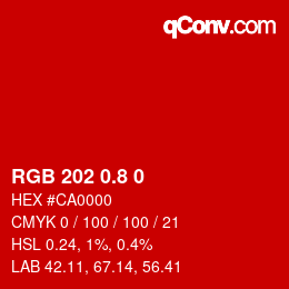 カラーコード: RGB 202 0.8 0 | qconv.com