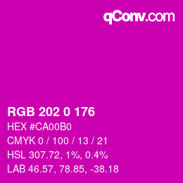 颜色代码: RGB 202 0 176 | qconv.com