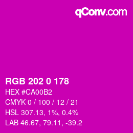 颜色代码: RGB 202 0 178 | qconv.com