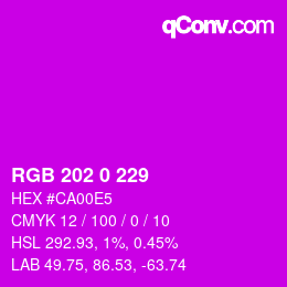 Color code: RGB 202 0 229 | qconv.com