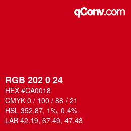 カラーコード: RGB 202 0 24 | qconv.com