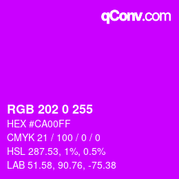 Color code: RGB 202 0 255 | qconv.com