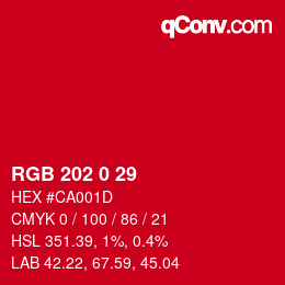 カラーコード: RGB 202 0 29 | qconv.com