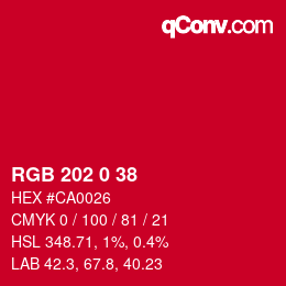 Color code: RGB 202 0 38 | qconv.com