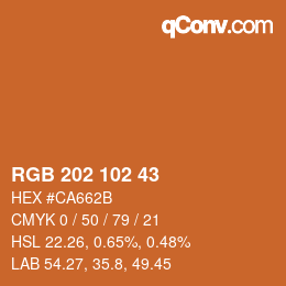 颜色代码: RGB 202 102 43 | qconv.com