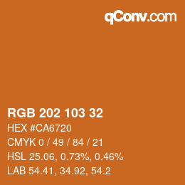 Color code: RGB 202 103 32 | qconv.com