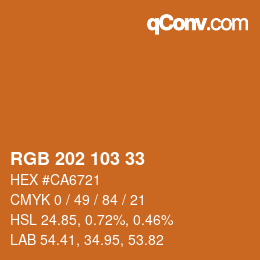 颜色代码: RGB 202 103 33 | qconv.com