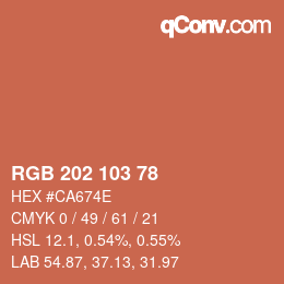 Color code: RGB 202 103 78 | qconv.com