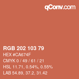 カラーコード: RGB 202 103 79 | qconv.com