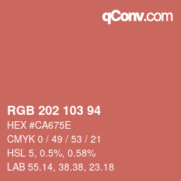 颜色代码: RGB 202 103 94 | qconv.com