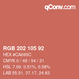 カラーコード: RGB 202 105 92 | qconv.com