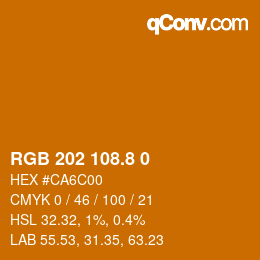 カラーコード: RGB 202 108.8 0 | qconv.com