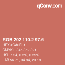 カラーコード: RGB 202 110.2 97.6 | qconv.com