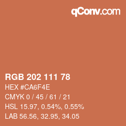 颜色代码: RGB 202 111 78 | qconv.com